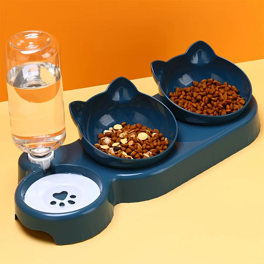 Pet Bowls with Water Feeder — 3-in-1 Tilted Design
