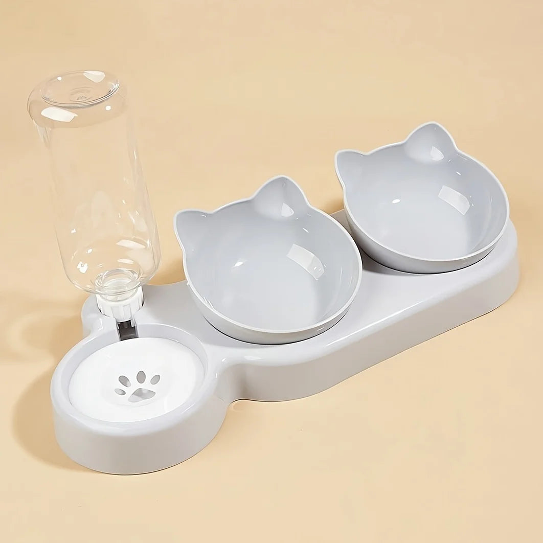 Pet Bowls with Water Feeder — 3-in-1 Tilted Design