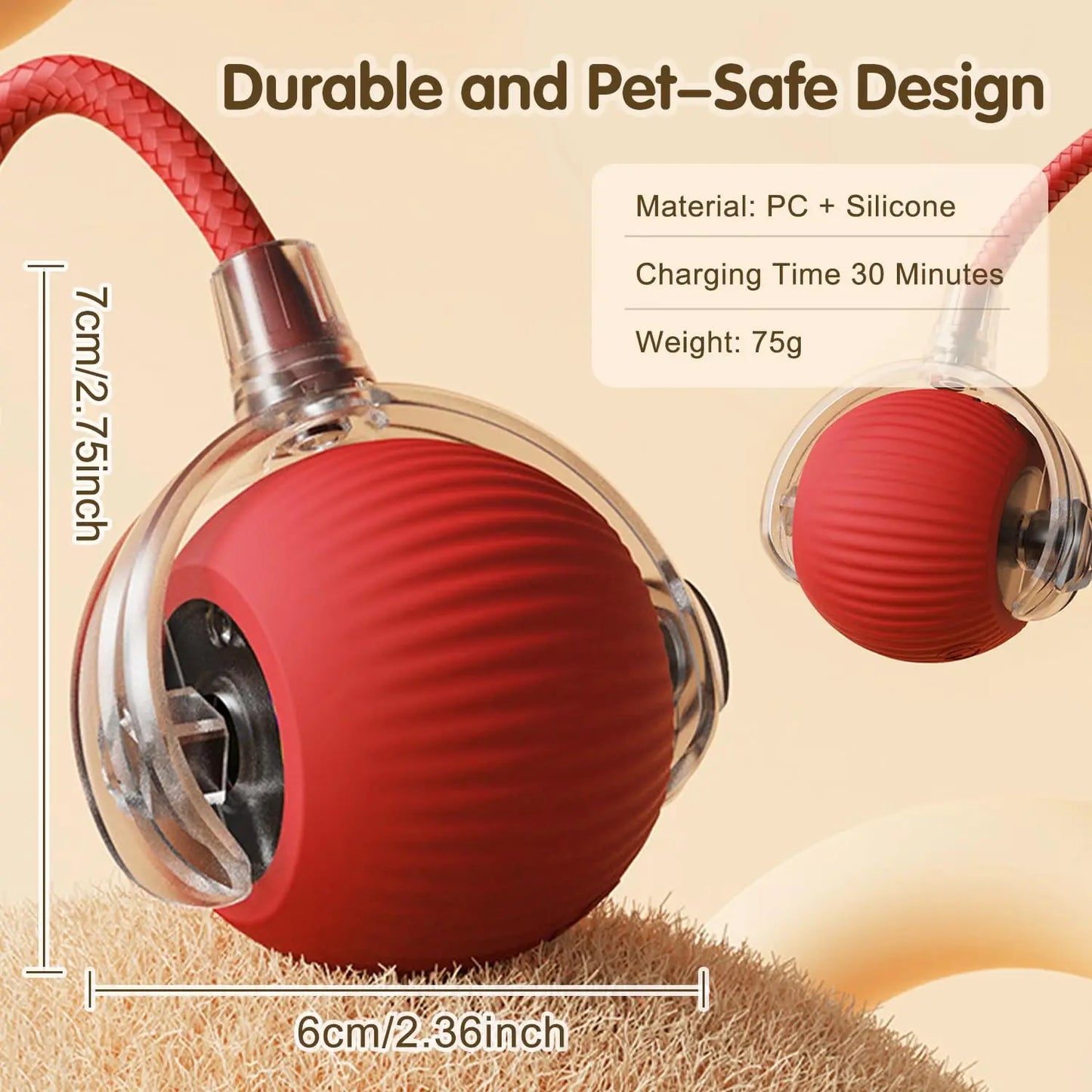 Cat Interactive Ball Toy – Automatic Rolling Ball with Tail (Rechargeable)