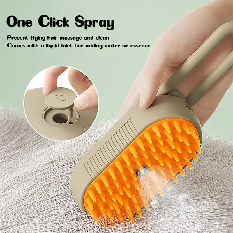 Steamy Dog Brush — Electric Spray Cat Hair Brush, 3-in-1 Grooming