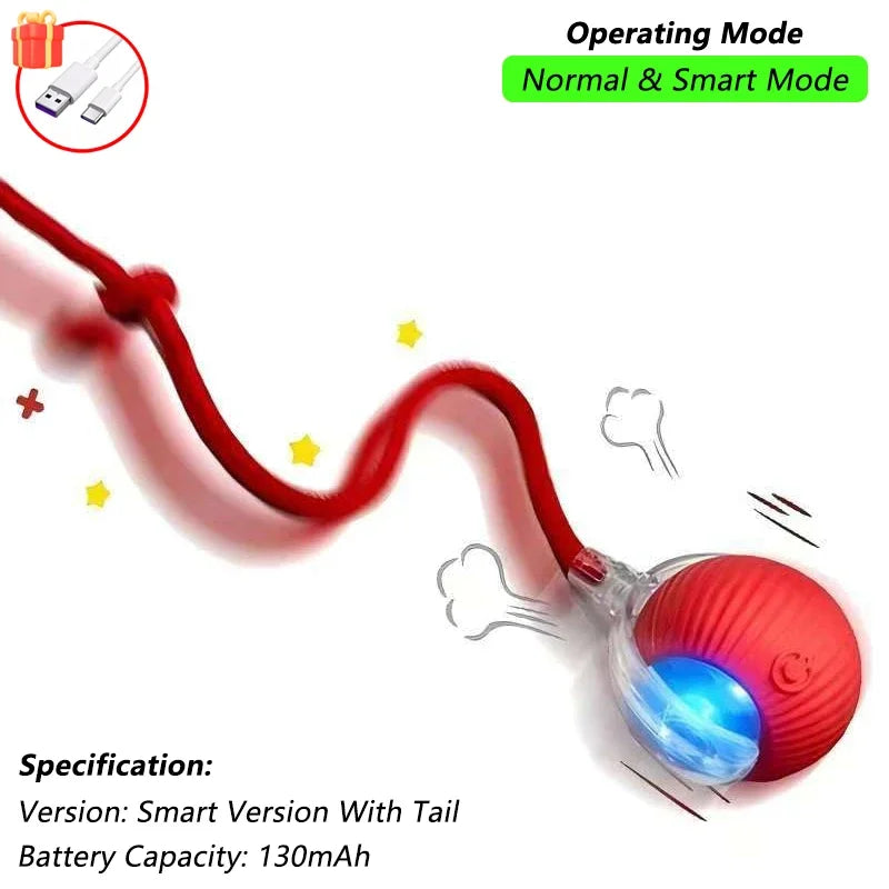 Cat Interactive Ball Toy – Automatic Rolling Ball with Tail (Rechargeable)