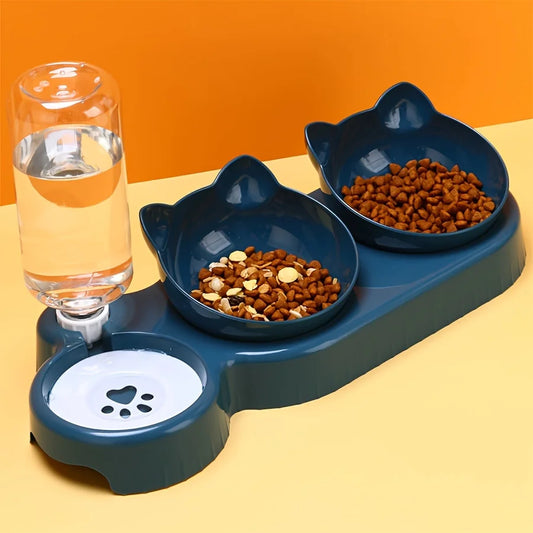 Pet Bowls with Water Feeder — 3-in-1 Tilted Design