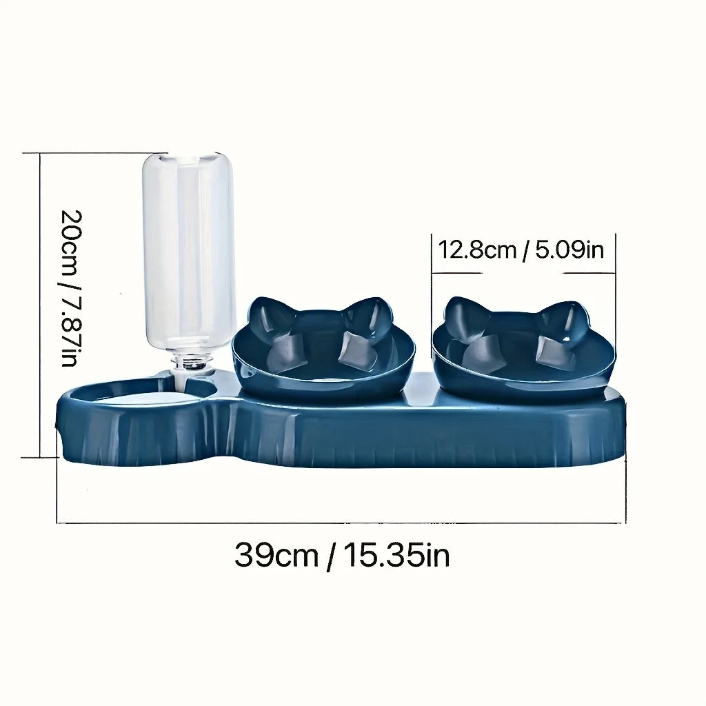 Pet Bowls with Water Feeder — 3-in-1 Tilted Design