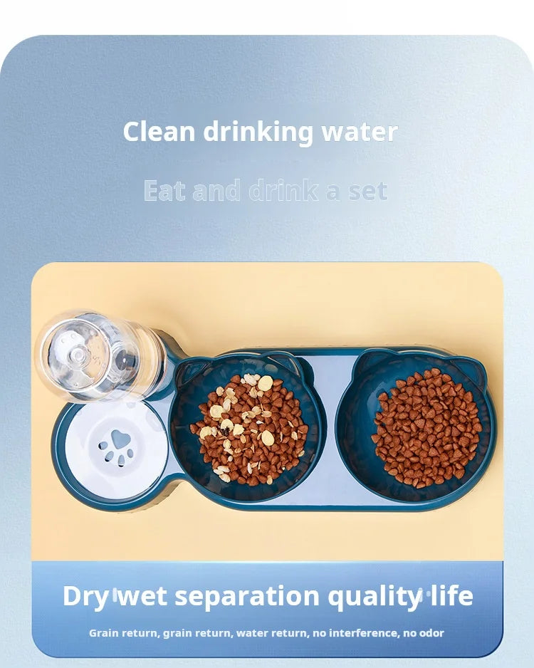 Pet Bowls with Water Feeder — 3-in-1 Tilted Design
