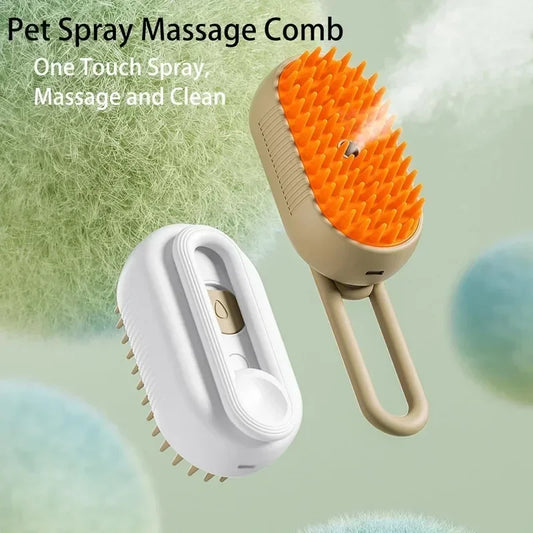 Steamy Dog Brush — Electric Spray Cat Hair Brush, 3-in-1 Grooming