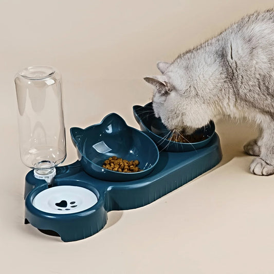 Pet Bowls with Water Feeder — 3-in-1 Tilted Design