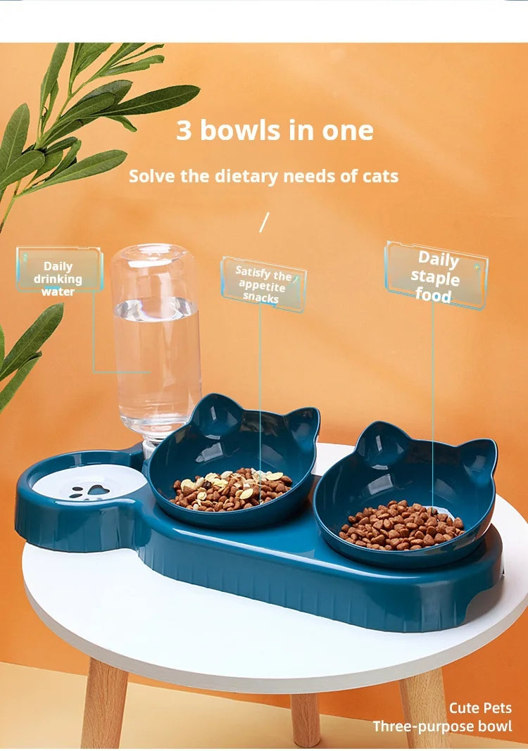 Pet Bowls with Water Feeder — 3-in-1 Tilted Design