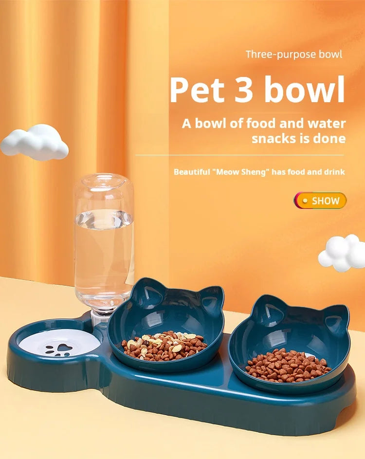 Pet Bowls with Water Feeder — 3-in-1 Tilted Design